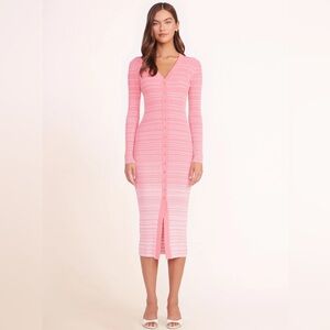 STAUD “Shoko” Pink Striped Ribbed-knit Midi Dress NWT